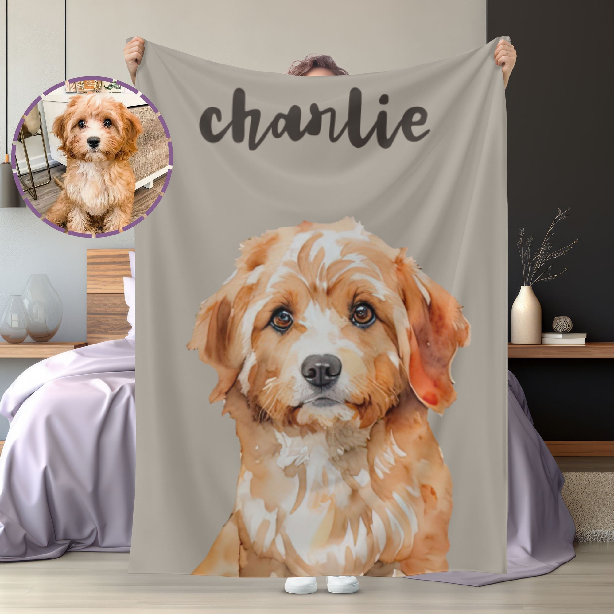 Watercolor Custom Pet Portrait Blanket