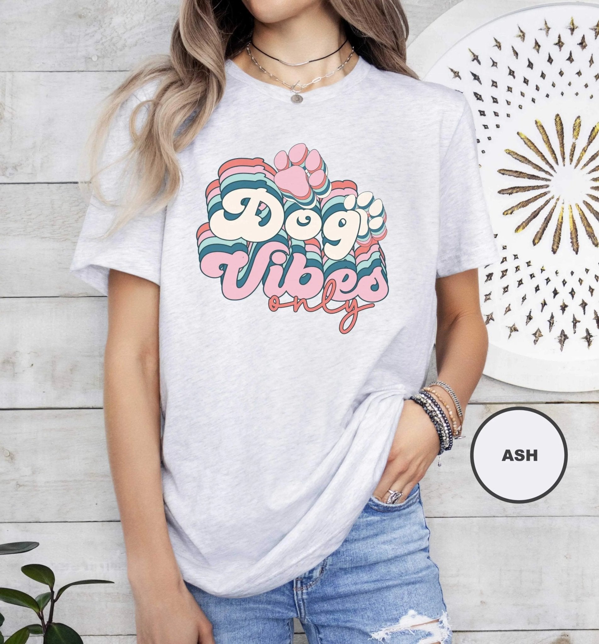 Dog Vibes Only Pink Retro T - Shirt - PET SKETCH STUDIO