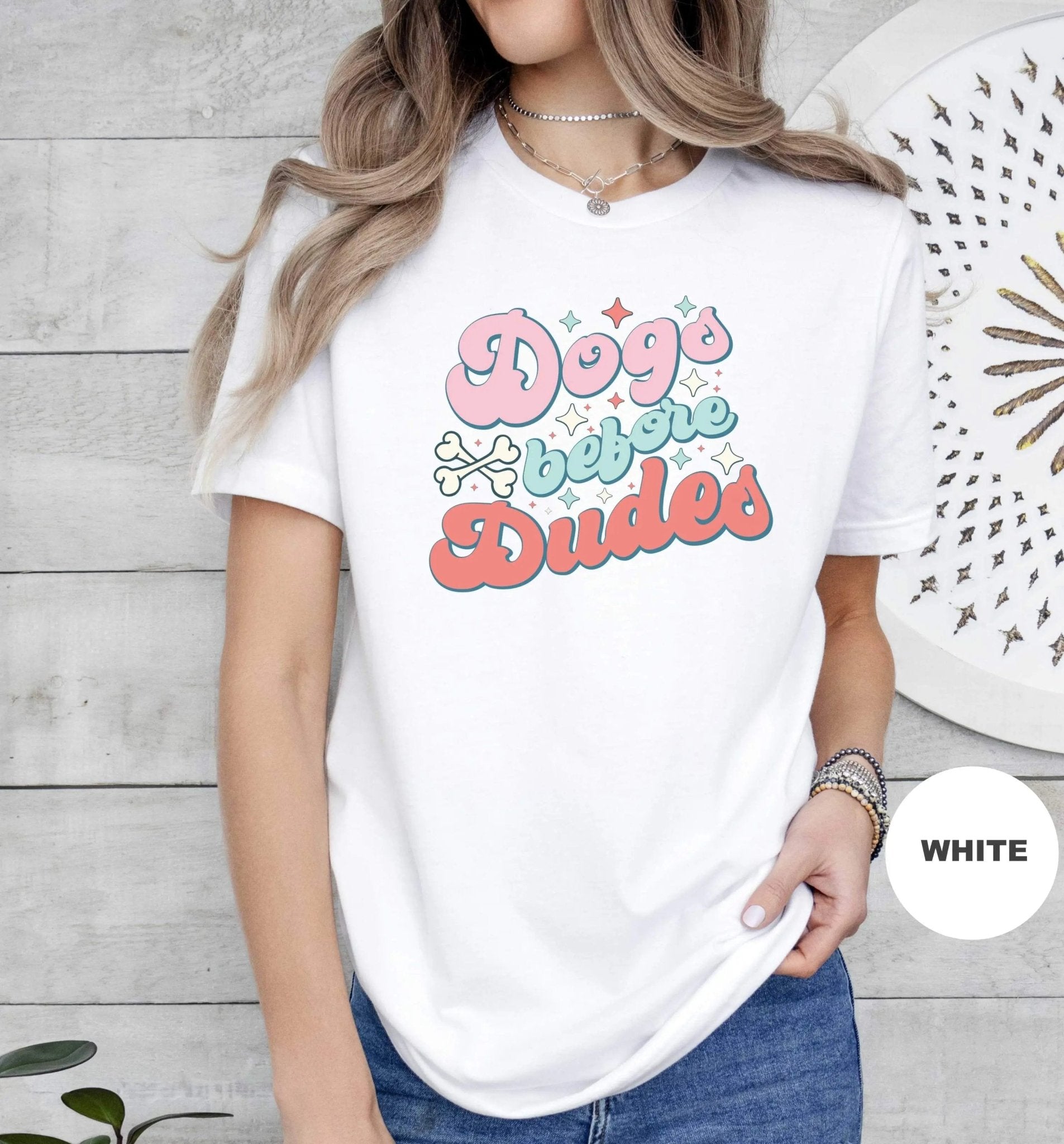 Dogs Before Dudes Retro Color Star T - Shirt - PET SKETCH STUDIO