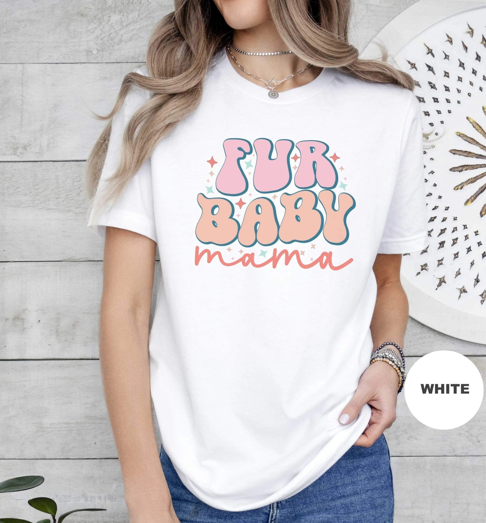 Fur Baby Mama Retro Sparkle T - Shirt - PET SKETCH STUDIO