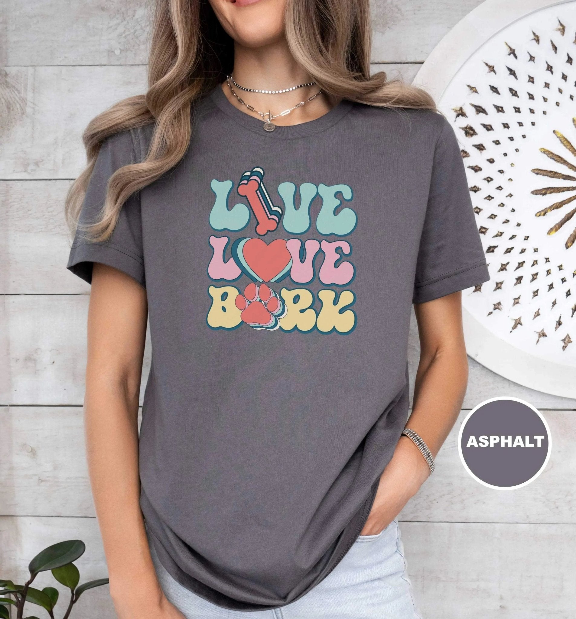 Live Love Bark Retro T - Shirt - PET SKETCH STUDIO