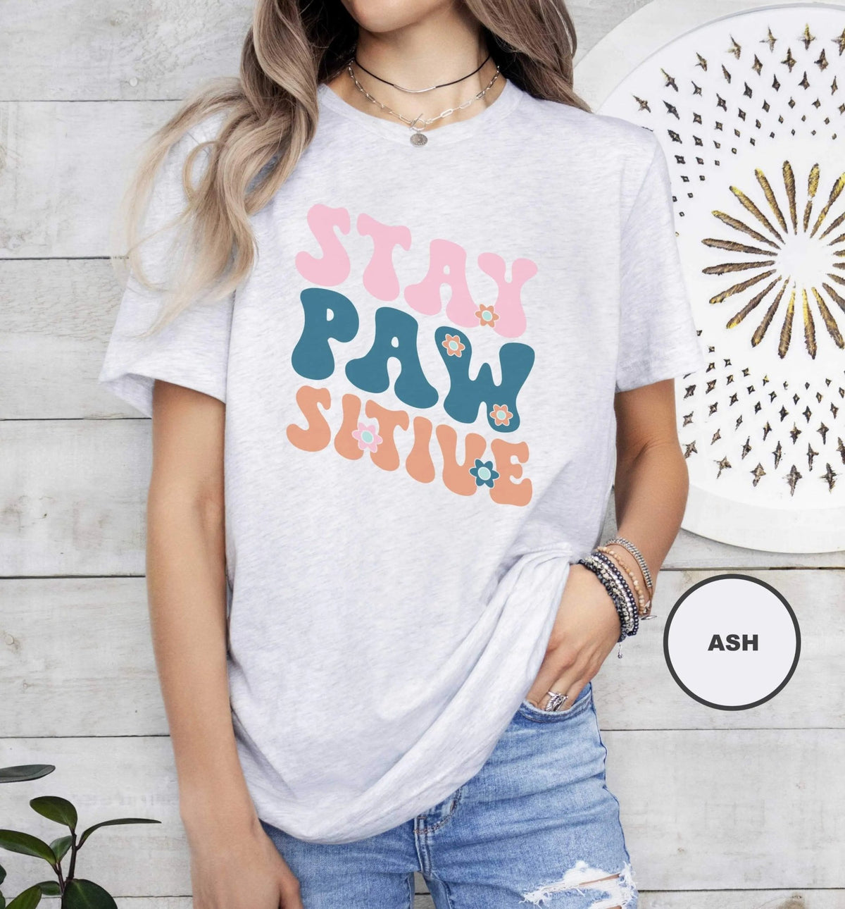 Stay Pawsitive Retro T - Shirt - PET SKETCH STUDIO