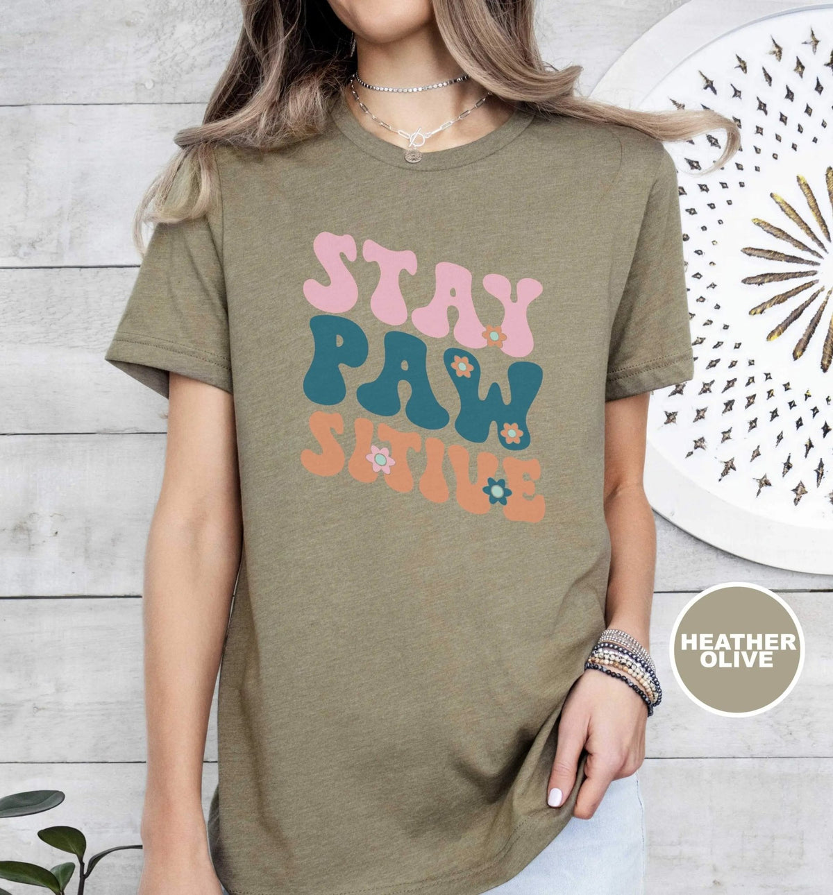 Stay Pawsitive Retro T - Shirt - PET SKETCH STUDIO