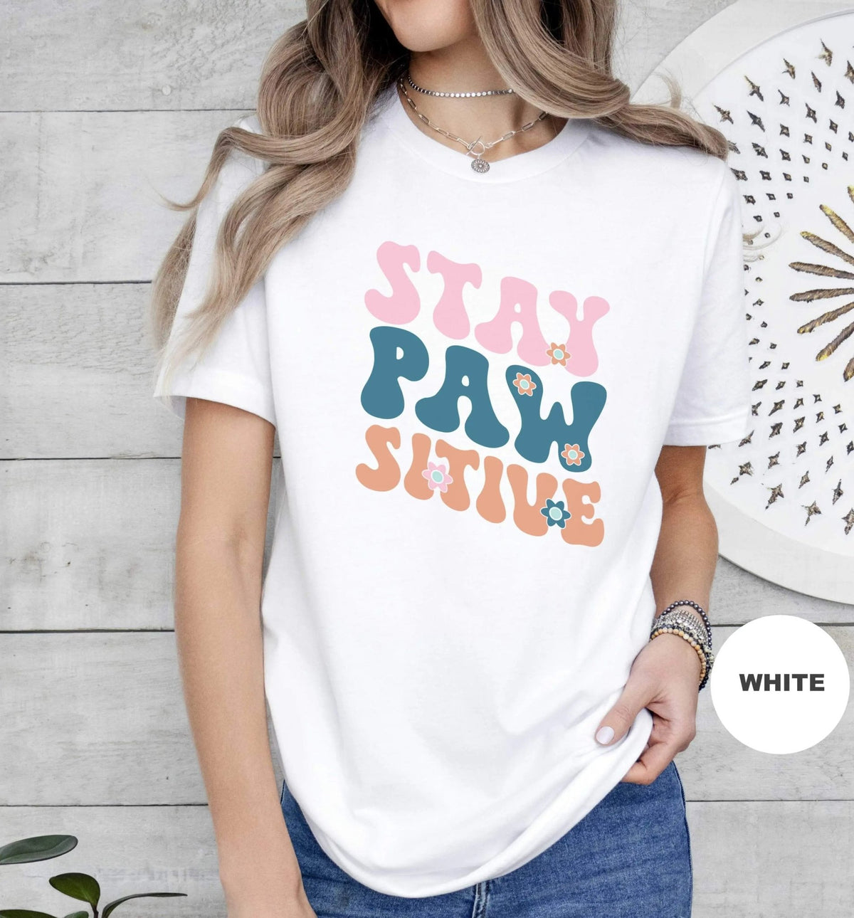 Stay Pawsitive Retro T - Shirt - PET SKETCH STUDIO