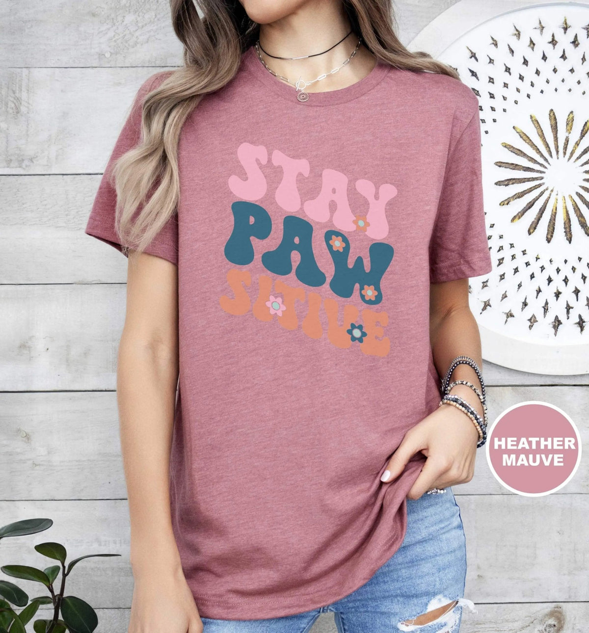 Stay Pawsitive Retro T - Shirt - PET SKETCH STUDIO