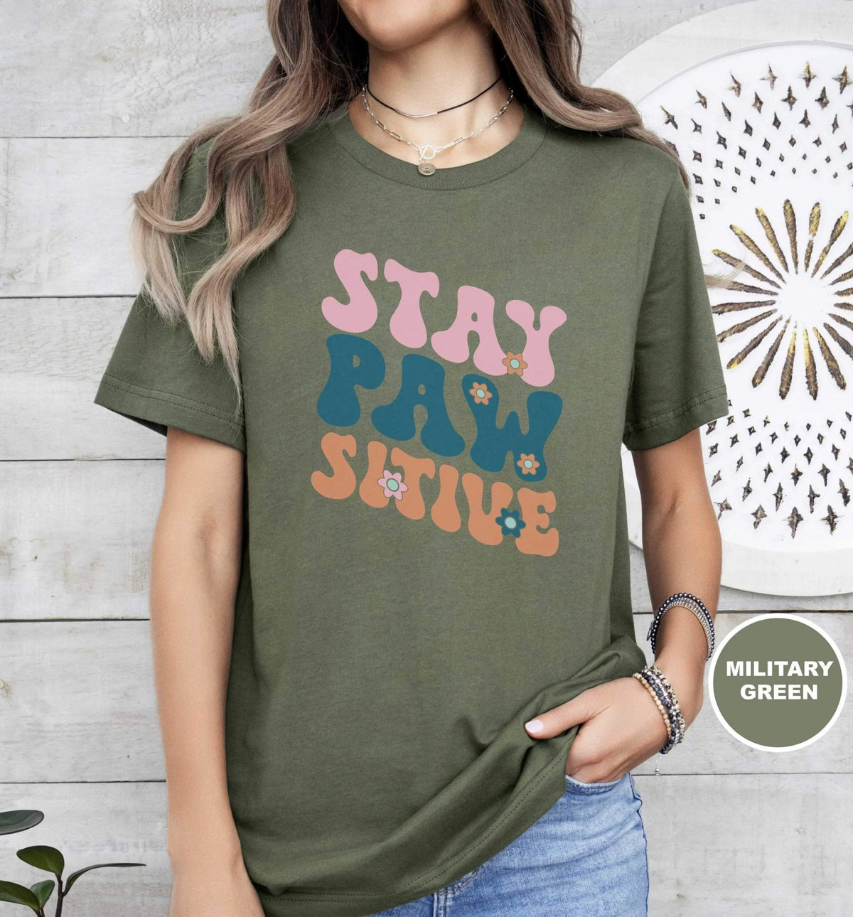 Stay Pawsitive Retro T - Shirt - PET SKETCH STUDIO