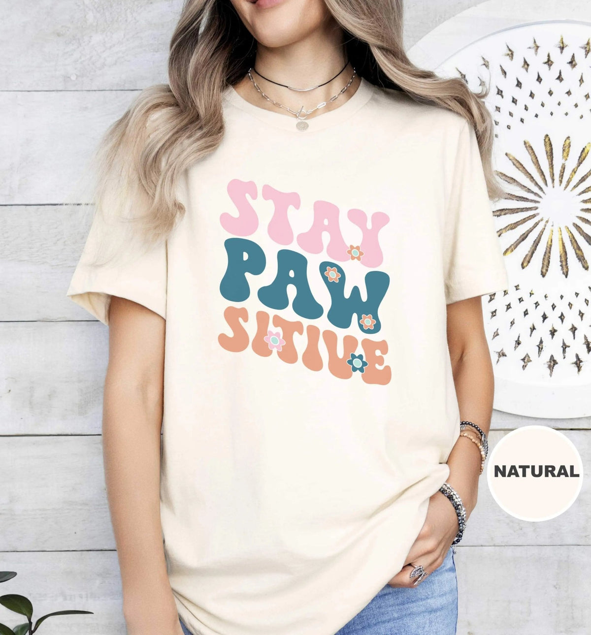 Stay Pawsitive Retro T - Shirt - PET SKETCH STUDIO