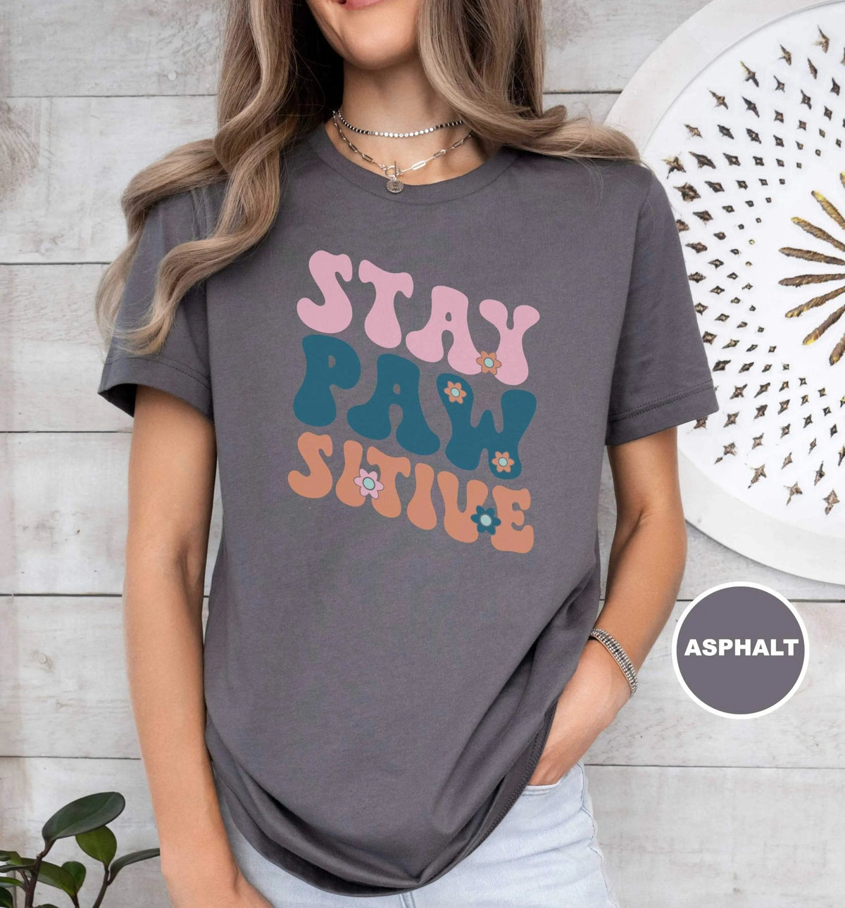Stay Pawsitive Retro T - Shirt - PET SKETCH STUDIO