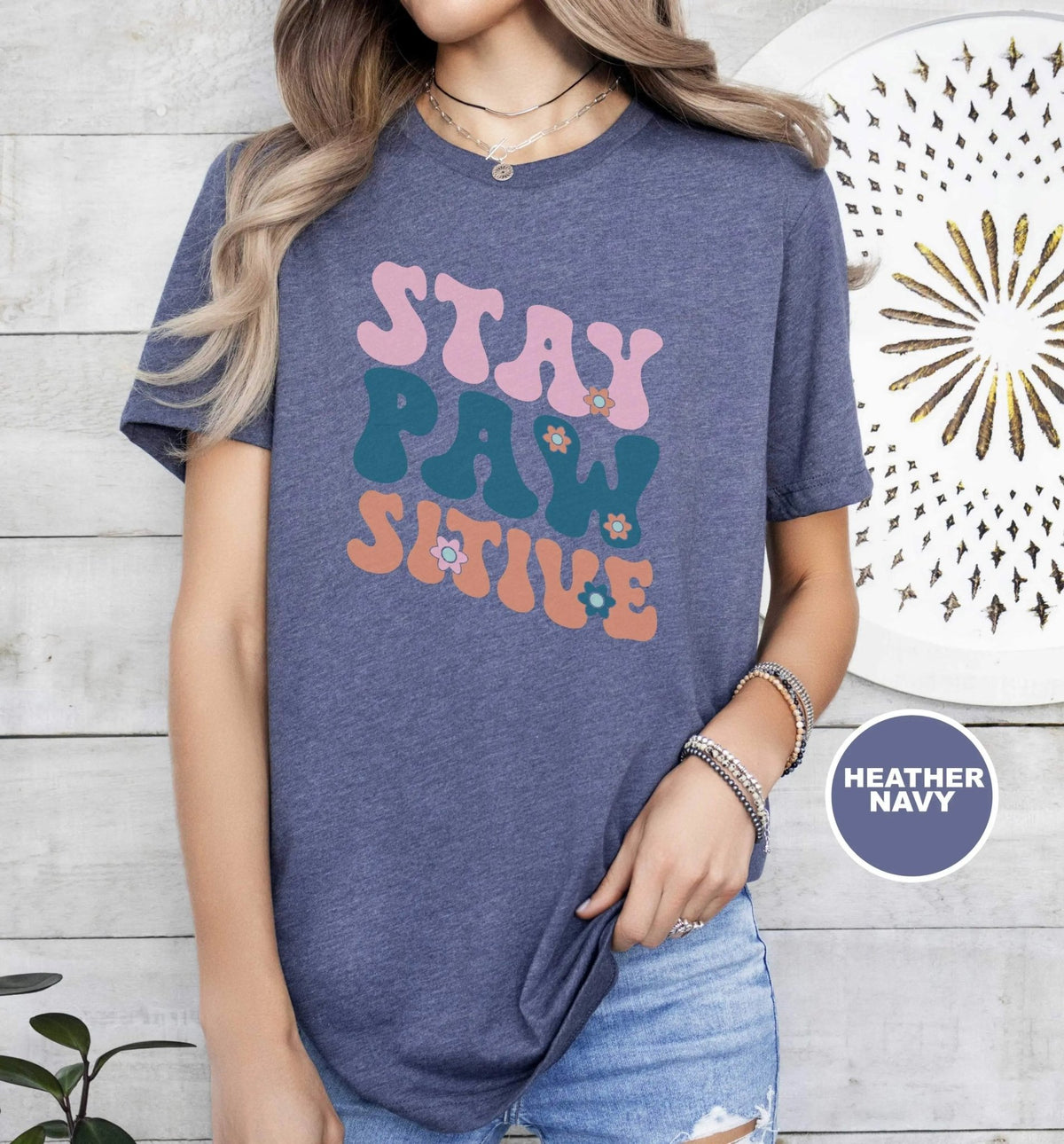 Stay Pawsitive Retro T - Shirt - PET SKETCH STUDIO