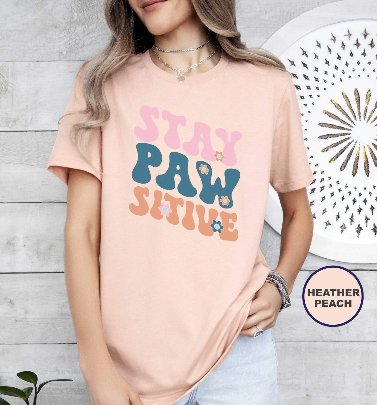 Stay Pawsitive Retro T - Shirt - PET SKETCH STUDIO