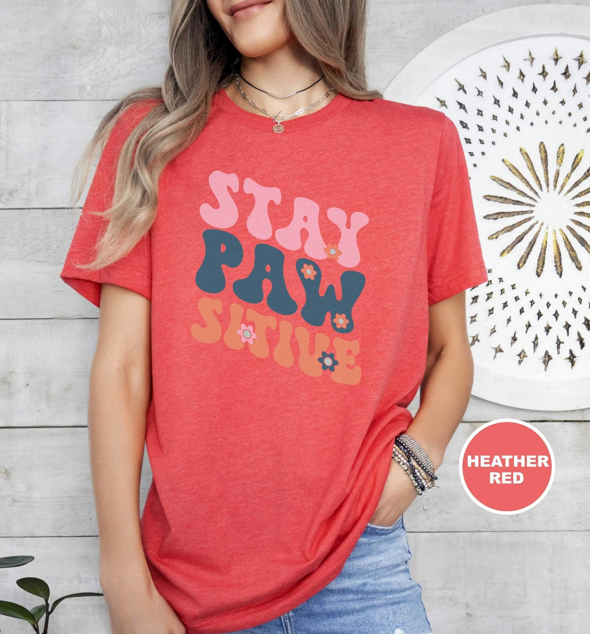 Stay Pawsitive Retro T - Shirt - PET SKETCH STUDIO