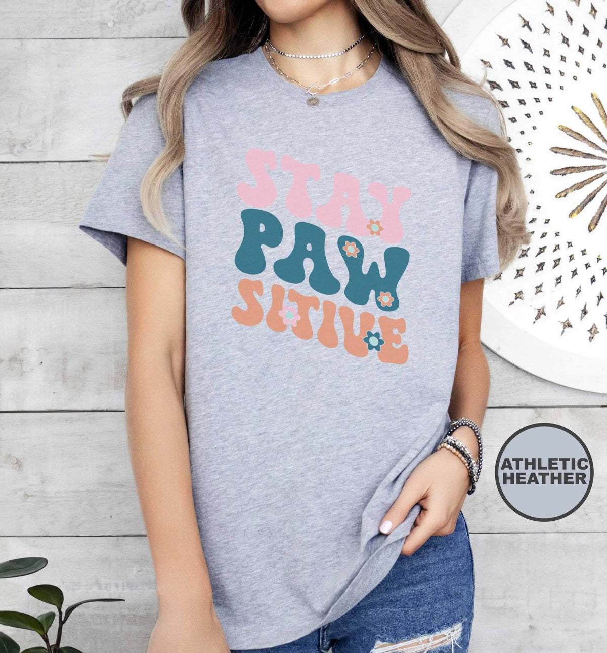 Stay Pawsitive Retro T - Shirt - PET SKETCH STUDIO