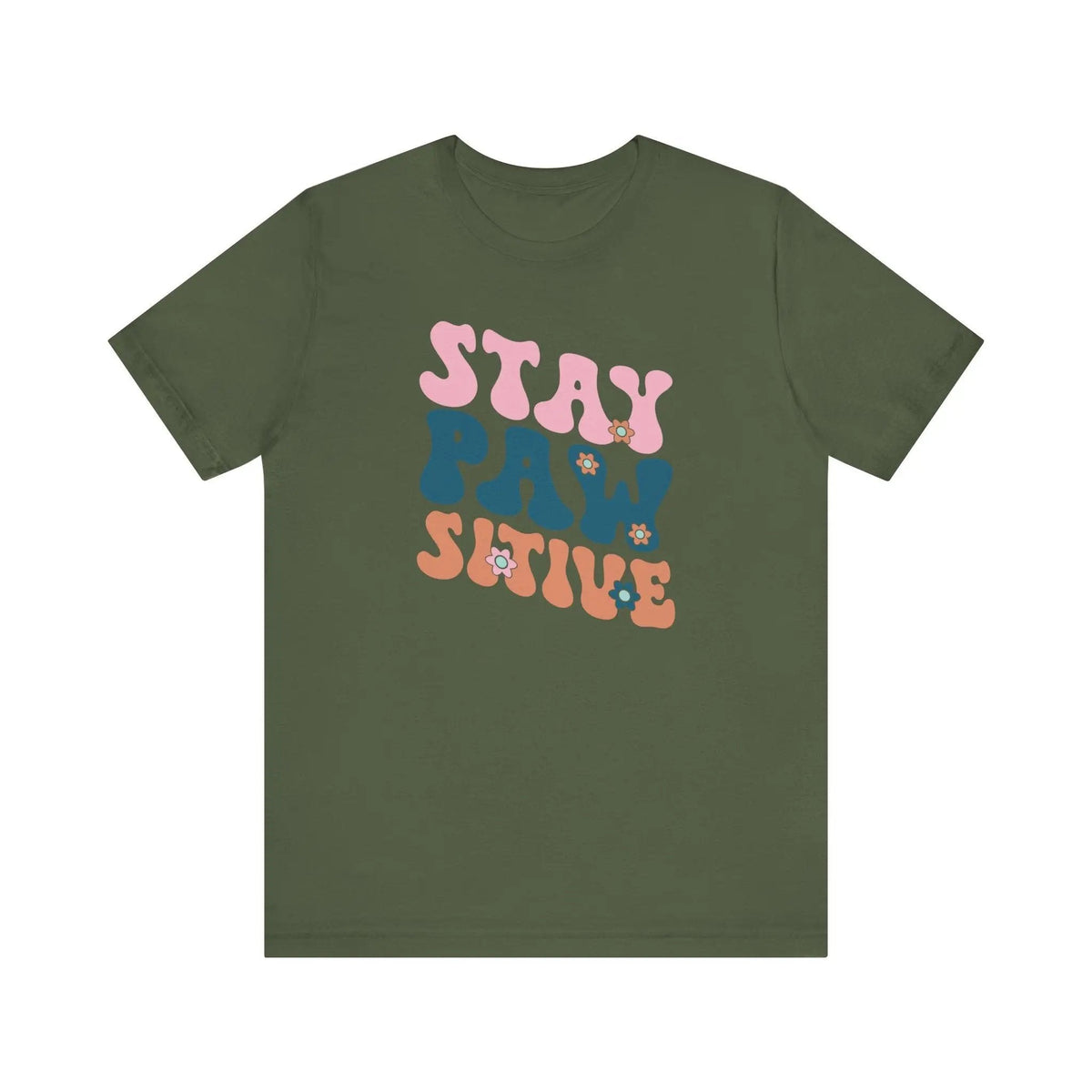 Stay Pawsitive Retro T - Shirt - PET SKETCH STUDIO