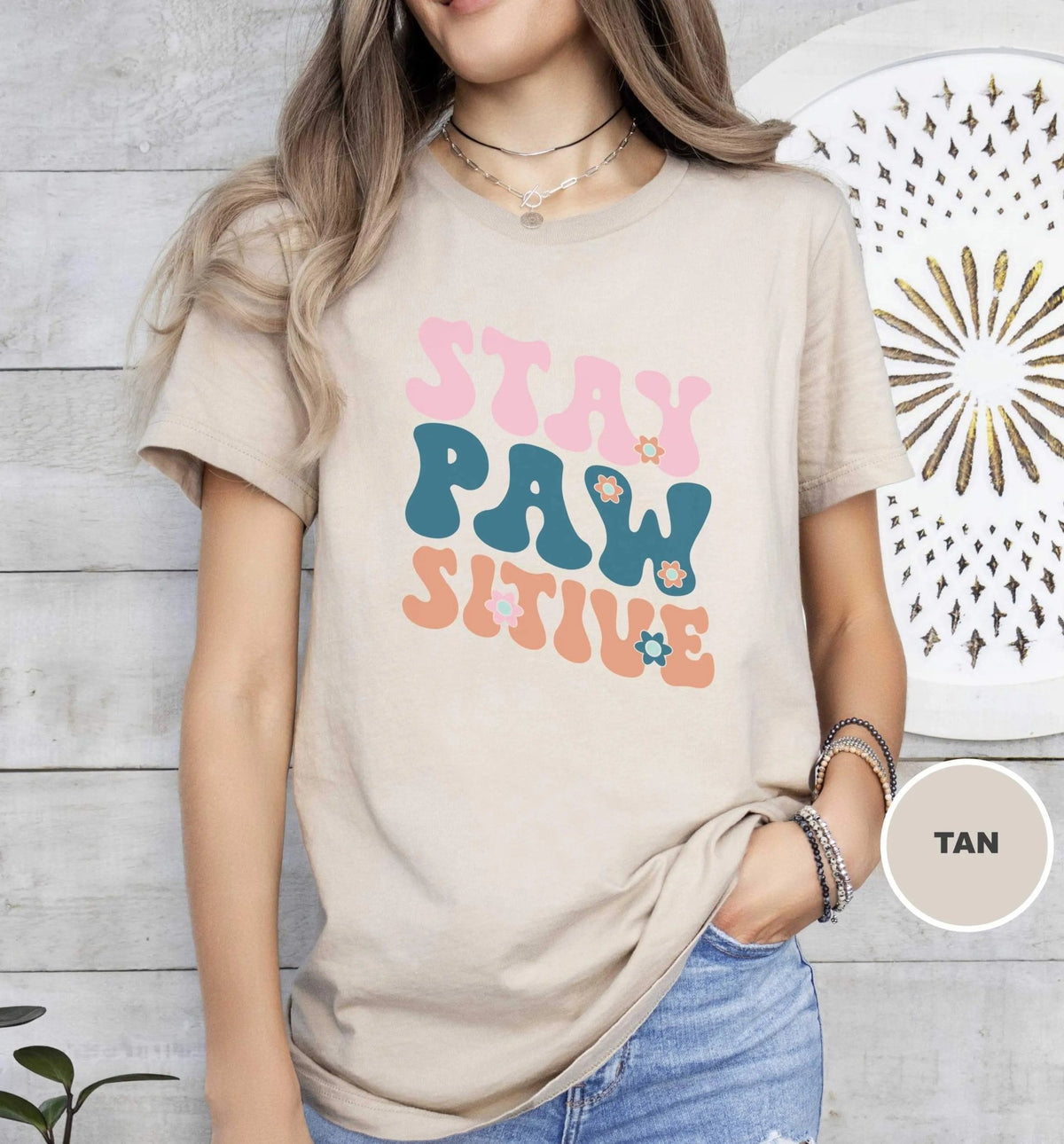 Stay Pawsitive Retro T - Shirt - PET SKETCH STUDIO