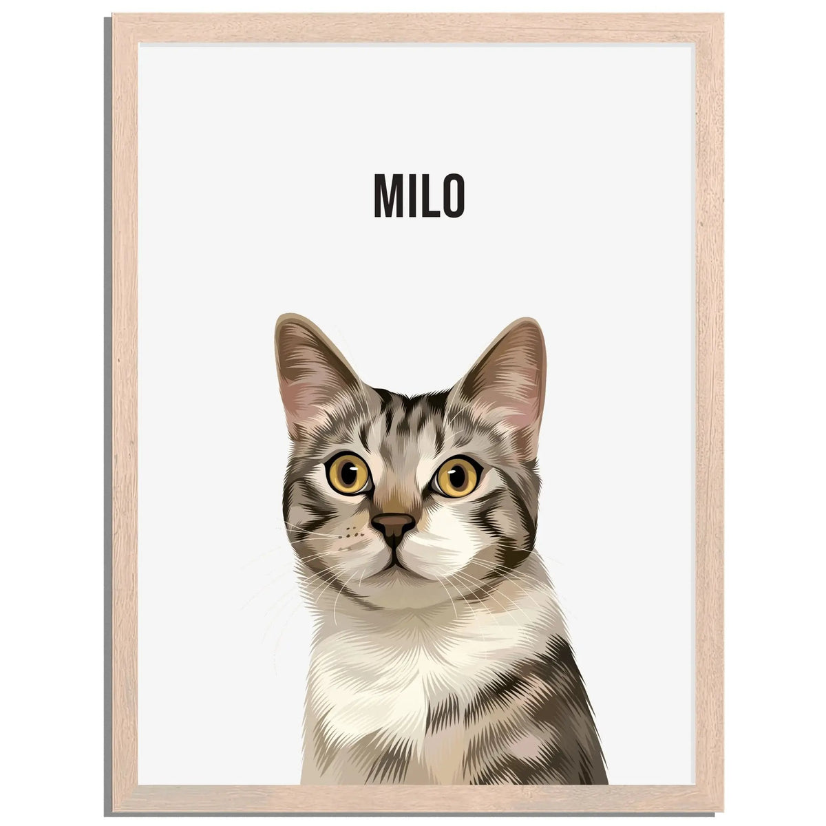 Elegantly Framed One Pet Custom Portrait, artistically crafted to highlight the unique features of a treasured pet, ready for display.